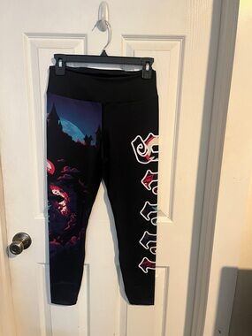 Black Graphic Leggings with Nightscape Print